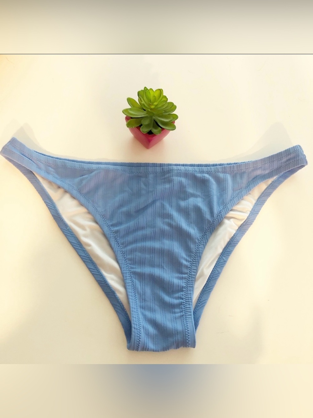 SHADE & SHORE Ribbed High Leg Extra Cheeky Bikini Bottom Sky Blue Size XL